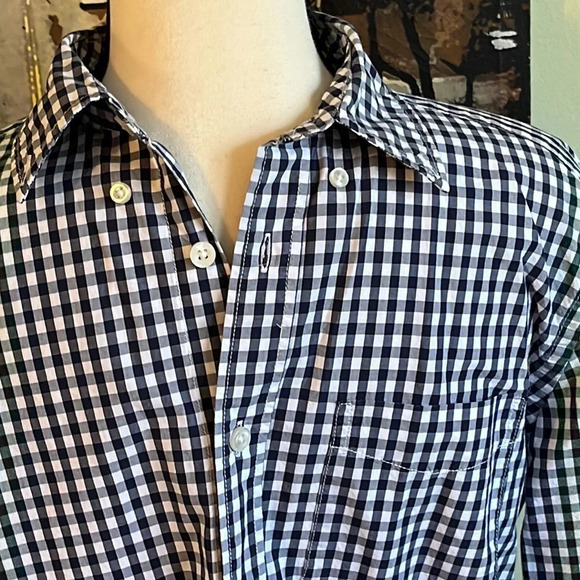 GAP lived in Navy Gingham Comet Blue button down long sleeve shirt - Picture 3 of 8